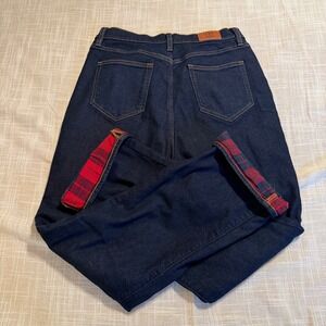 Lands End Womens Flannel Lined Jeans Dark Wash Plaid Size 10 High Rise